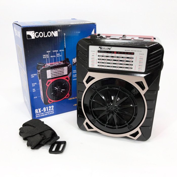 Радіоприймач GOLON RX-9122 портативна колонка всехвильове переносне радіо FM ліхтар LED. Колір: червоний