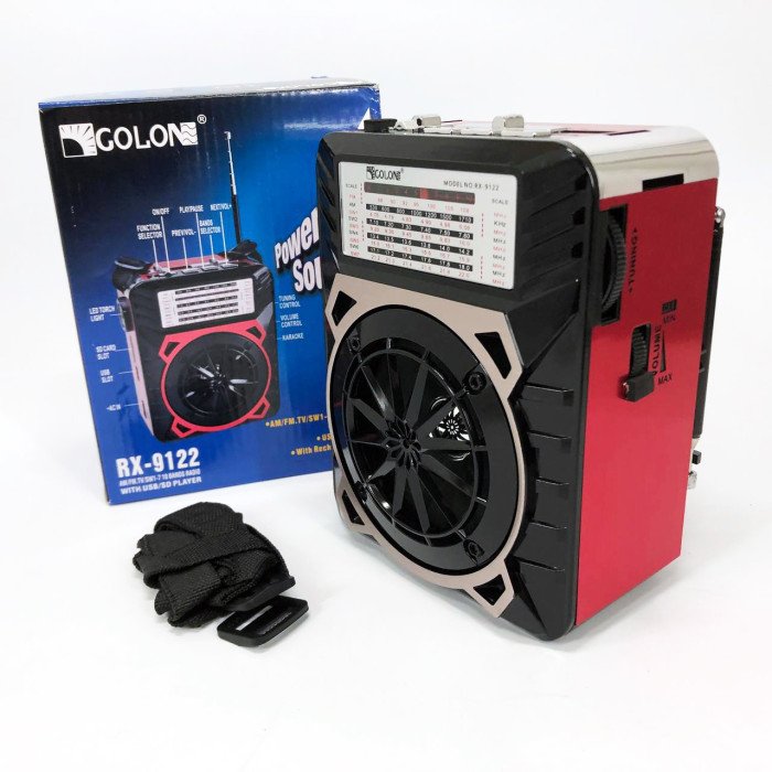 Радіоприймач GOLON RX-9122 портативна колонка всехвильове переносне радіо FM ліхтар LED. Колір: червоний