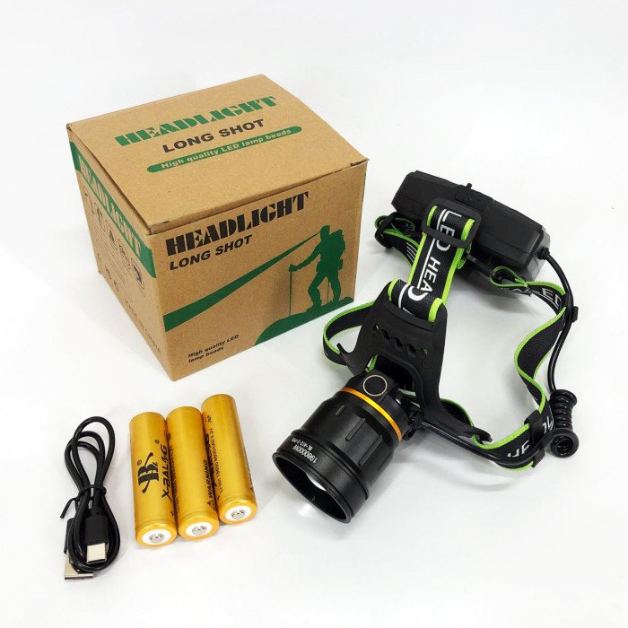 Налобний ліхтарик Bailong BL-A12-3-P90, 3+1 режим, алюміній, водостійкий, ударостійкий, акумулятор 3*18650