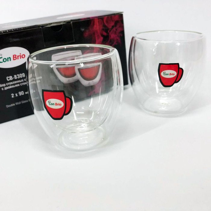 Набір склянок із подвійним дном Con Brio CB-8309-2 90 мл 2 шт, скляні чашки з подвійним дном