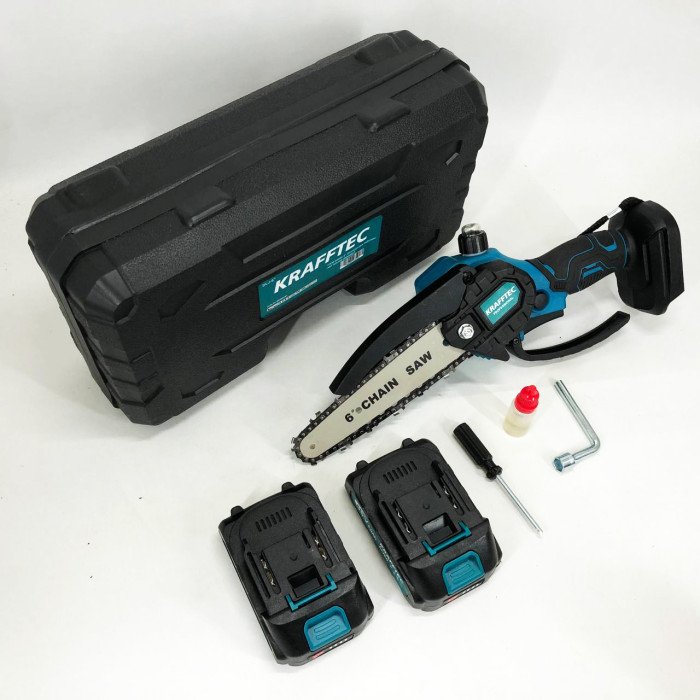 Акумуляторна ланцюгова міні пила 15 см у кейсі Krafftec (36V 4 Ач) + 2 акумулятори та індикатором заряду