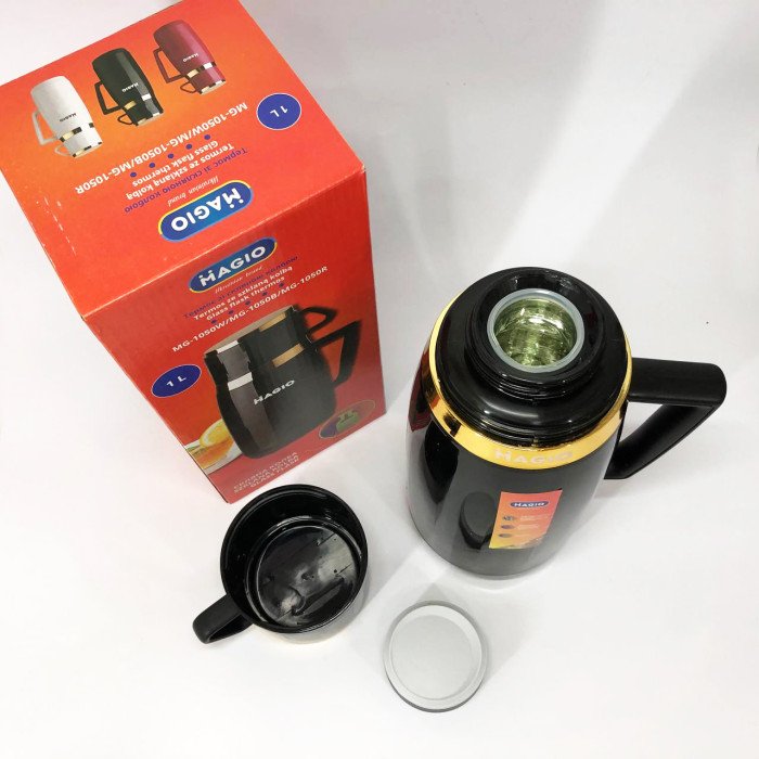 Термос Magio MG-1050B зі скляною колбою, Питний термос, Термос для кави. Колір: чорний