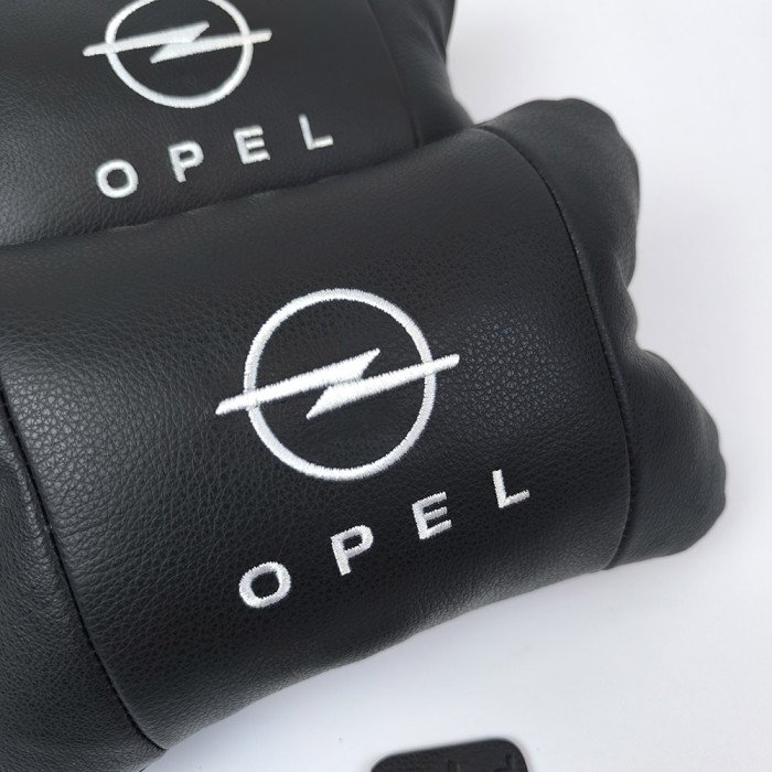 Набір автомобільних подушок 2шт для Opel, натуральна шкіра, стильні чорні підголівники Опель для авто