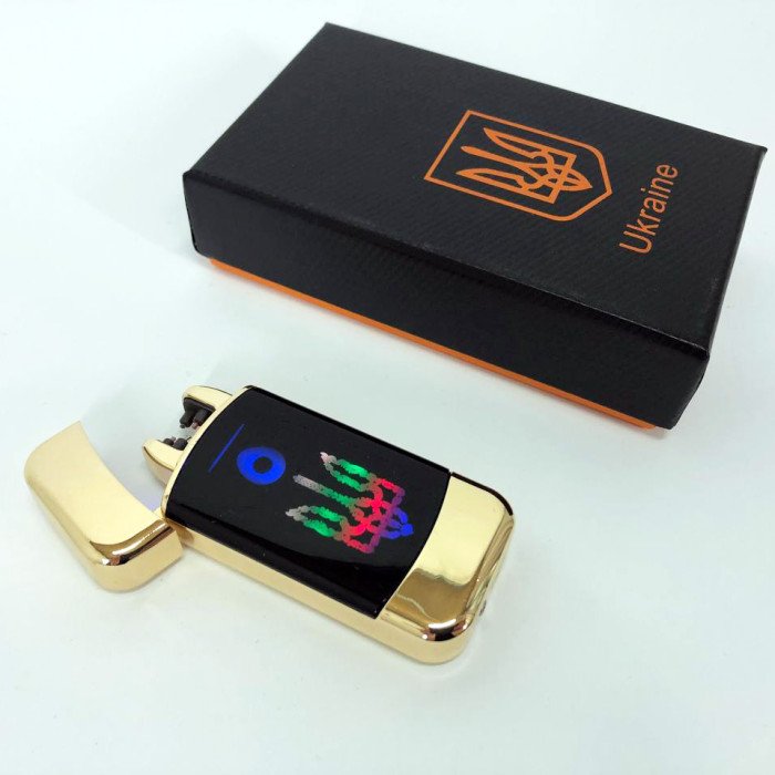 Дугова електроімпульсна запальничка із USB-зарядкою Україна LIGHTER HL-439. Колір: золотий