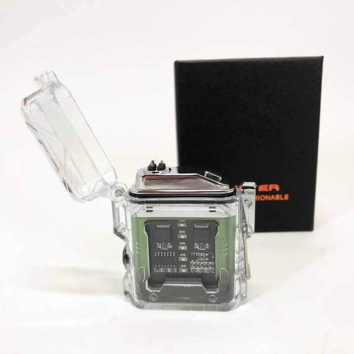 Дугова електроімпульсна запальничка із ліхтариком водонепроникна HL-517, вітрозахисна. Колір: зелений