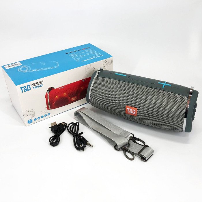 Портативна колонка TG642 з RGB підсвічуванням та ремінцем, портативна колонка з Bluetooth. Колір: сірий