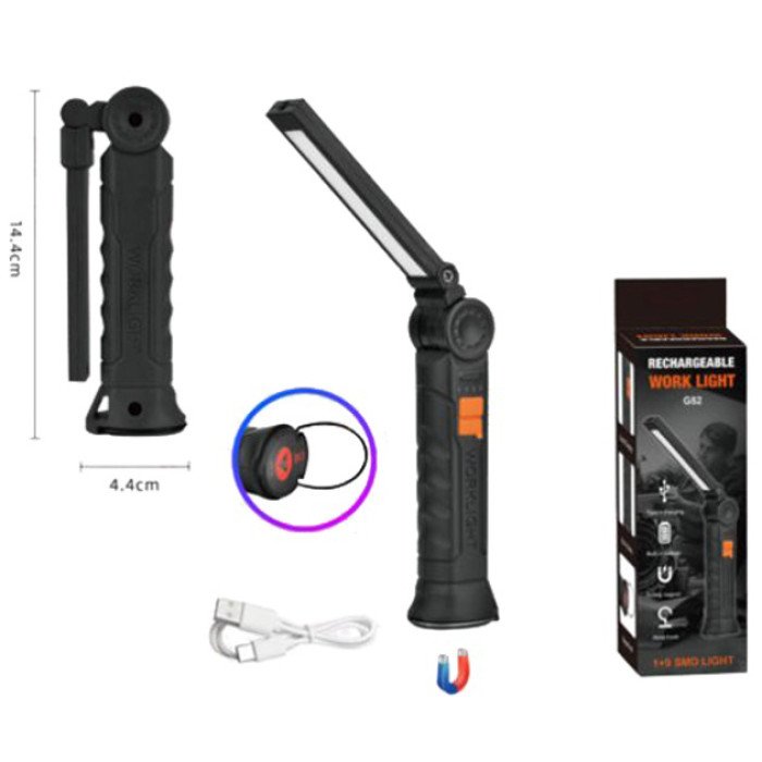 Ліхтар поворотний Worklight G52-LED+COB з магнітом та гаком, Кемпінговий складаний ліхтар