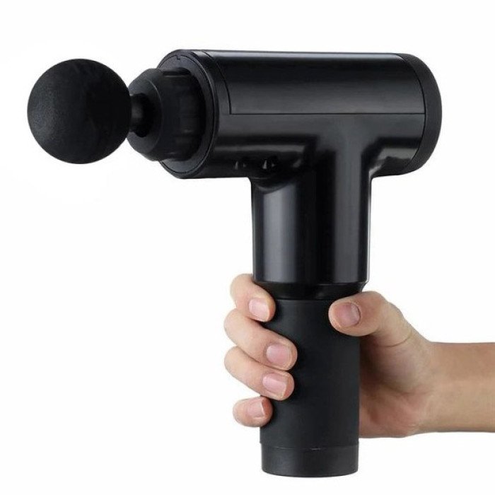 Акумуляторний масажер Fascial Gun KH-320 портативний ручний ударний м'язовий пістолет 4 насадки чорний