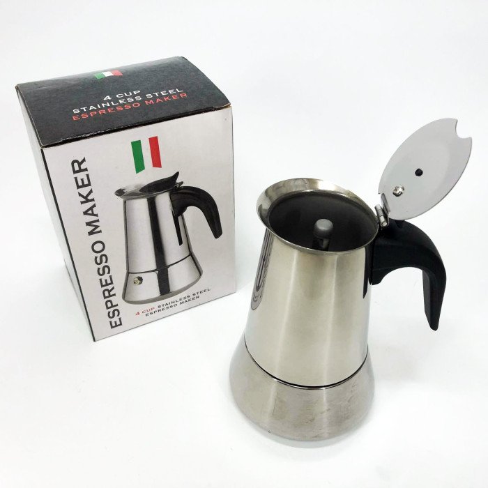 Кавоварка гейзерна з нержавіючої сталі UNIQUE UN-1901 180 мл, Гейзер для варіння кави гейзерна кавоварка