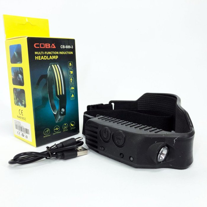 Ліхтар налобний стрічка BL-W689-LM+3COB, широкий кут огляду, надлегкий Акумуляторний ліхтарик на голову