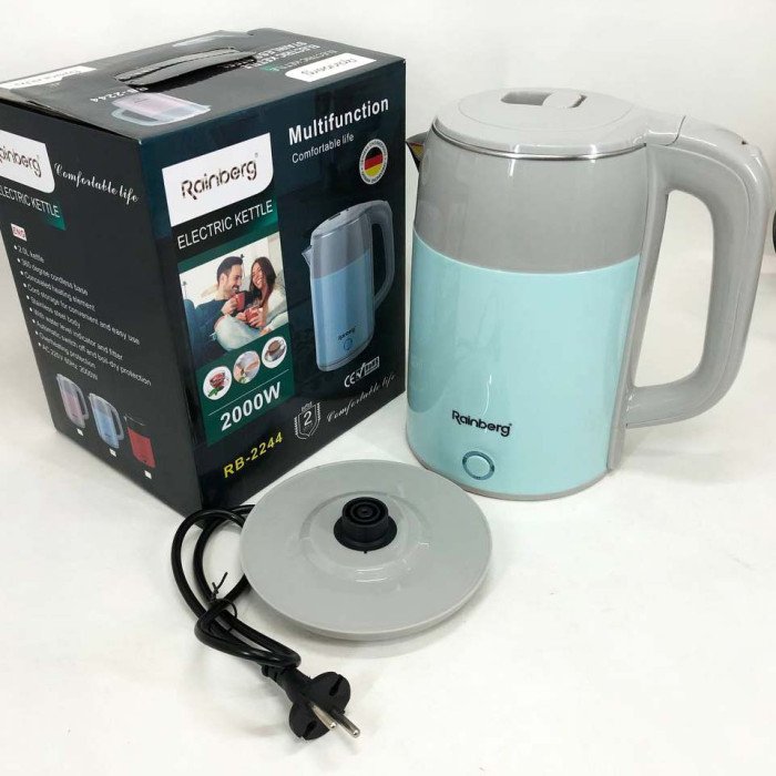 Електрочайник дисковий Rainberg RB-2244 2000 Вт 2л, стильний електричний чайник. Колір: блакитний