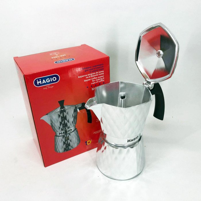 Гейзерна кавоварка Magio MG-1004 300 мл, гейзерна турка для кави, гейзерна кавоварка з нержавіючої сталі