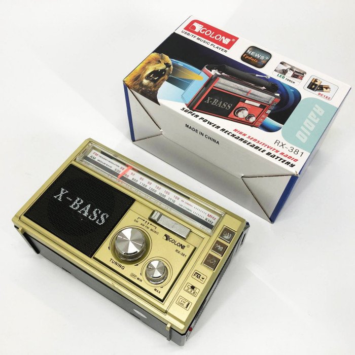 Радіоприймач портативне радіо Golon RX-381 акумуляторний ретро стовпчик usb sd mp3 fm. Колір: жовтий