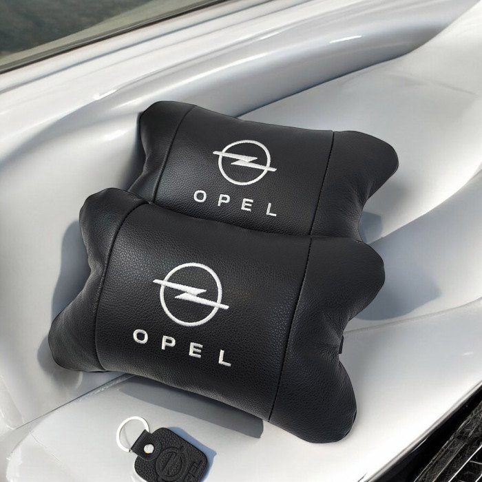 Набір автомобільних подушок 2шт для Opel, натуральна шкіра, стильні чорні підголівники Опель для авто