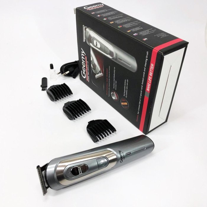 Бездротова машинка для стрижки волосся GEMEI GM-6112 акумуляторна, окантувальна машинка. Колір: сірий