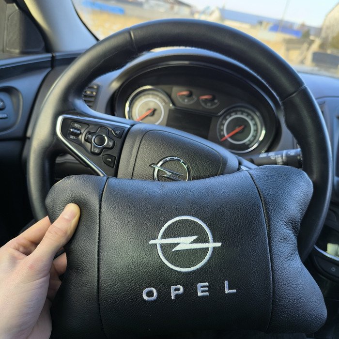 Набір автомобільних подушок 2шт для Opel, натуральна шкіра, стильні чорні підголівники Опель для авто