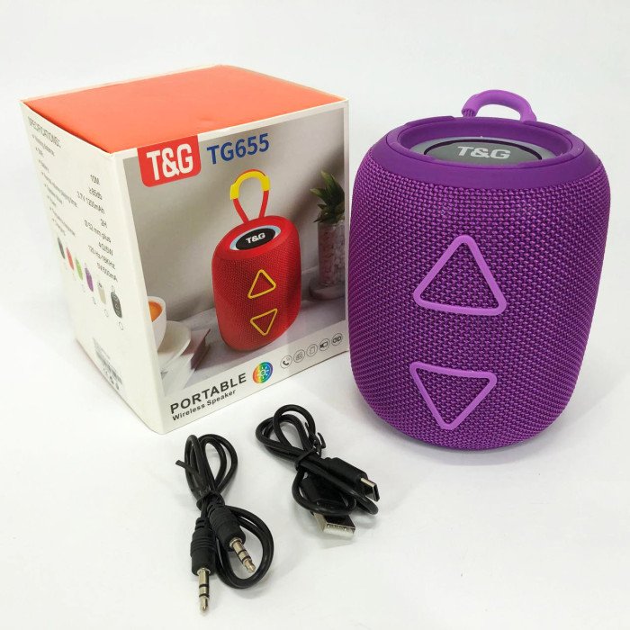 Портативна колонка TG655 5W з RGB підсвічуванням та ремінцем, Акумуляторна для музики. Колір: фіолетовий
