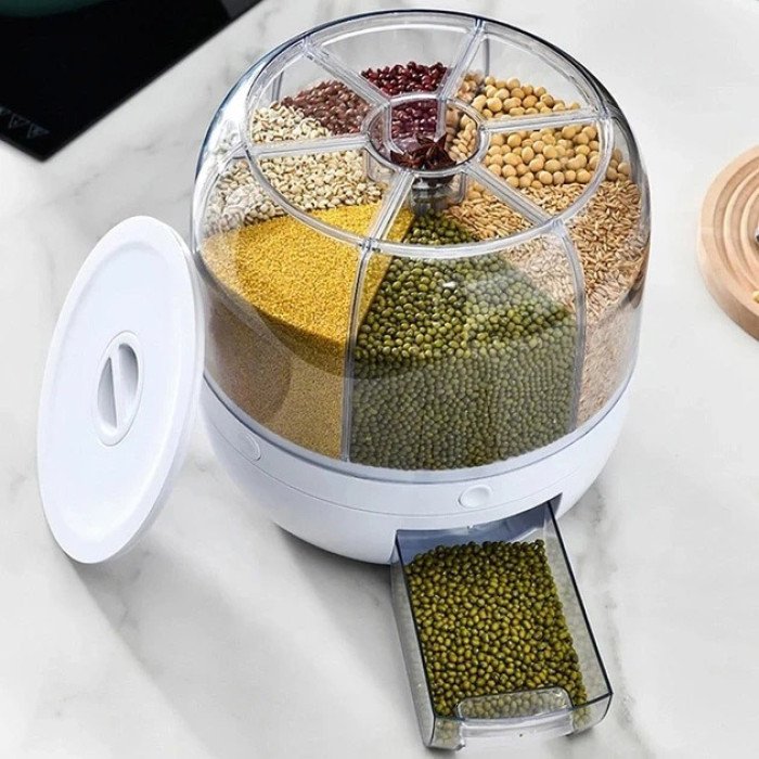 Поворотний диспенсер для круп органайзер-дозатор сипучих продуктів, Прозорі контейнери для спецій