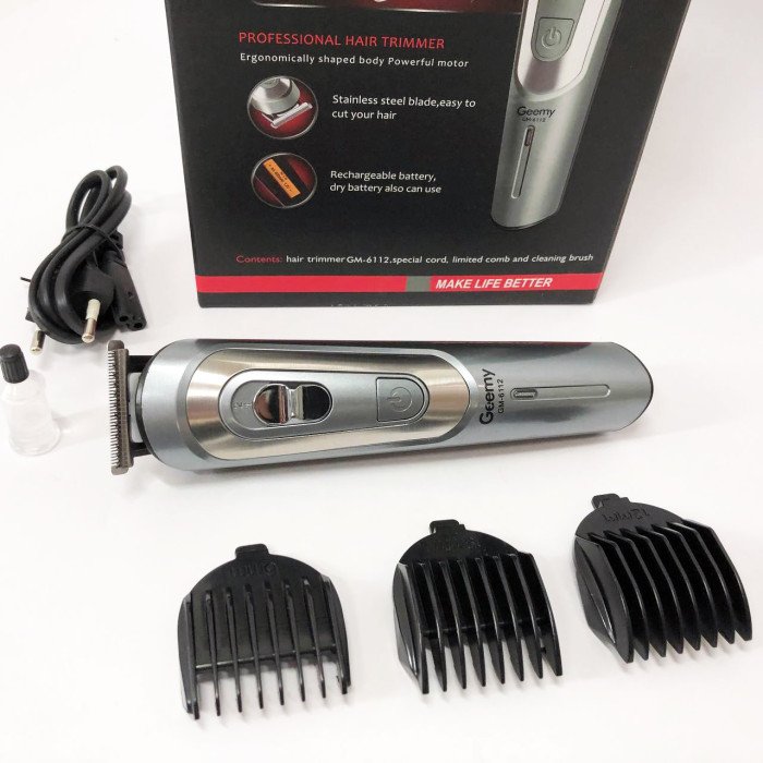 Бездротова машинка для стрижки волосся GEMEI GM-6112 акумуляторна, окантувальна машинка. Колір: сірий