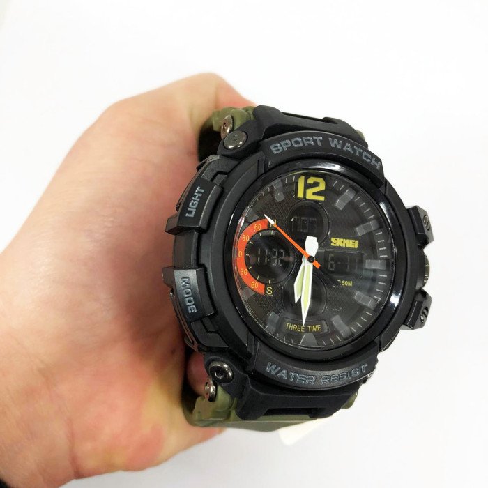 Годинник наручний чоловічий SKMEI 1343AG ARMY GREEN, годинник тактичний протиударний. Колір: зелений