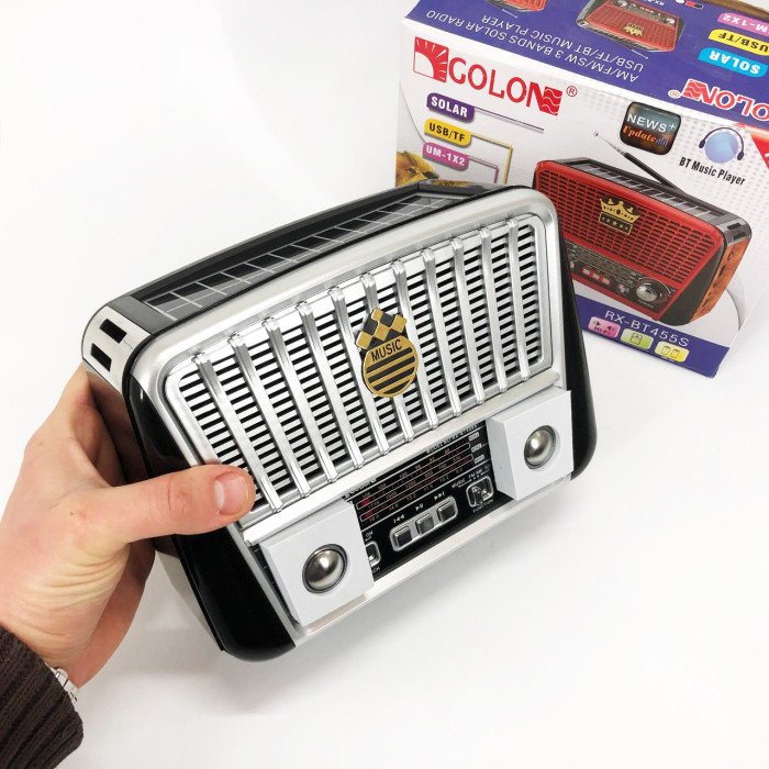 Радіоприймач акумуляторний Golon RX-456 із сонячною панеллю, Радіо приймач. Колір: чорний