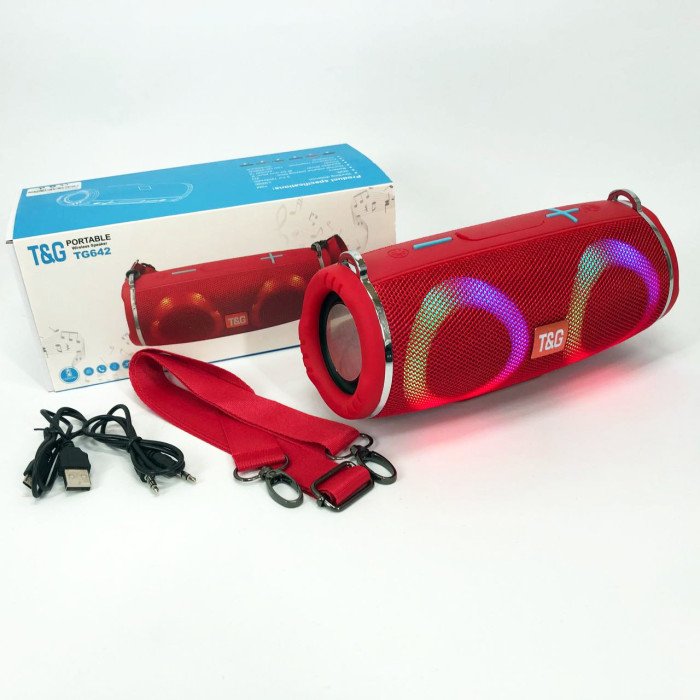 Портативна колонка TG642 з RGB підсвічуванням та ремінцем, портативна блютус колонка. Колір: червоний