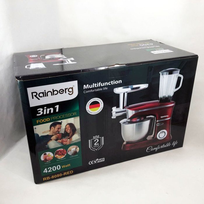 Багатофункціональний кухонний комбайн Rainberg RB-8080 Тістоміс, М'ясорубка, Блендер, Потужний блендер