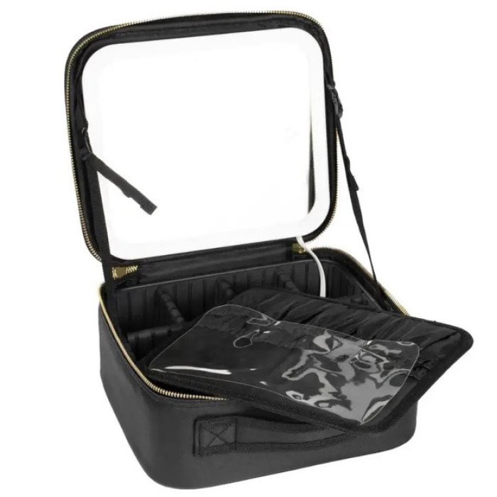 Портативна косметичка органайзер дорожній бьюті кейс з ручкою для перенесення дзеркалом та світлодіодним LED-підсвічуванням