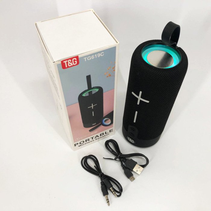 Портативна Bluetooth колонка TG619C FM-радіо USB/TF з ремінцем, Колонка для музики. Колір: чорний