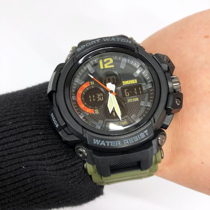 Годинник наручний чоловічий SKMEI 1343AG ARMY GREEN, годинник тактичний протиударний. Колір: зелений