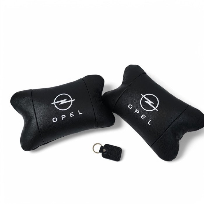 Набір автомобільних подушок 2шт для Opel, натуральна шкіра, стильні чорні підголівники Опель для авто