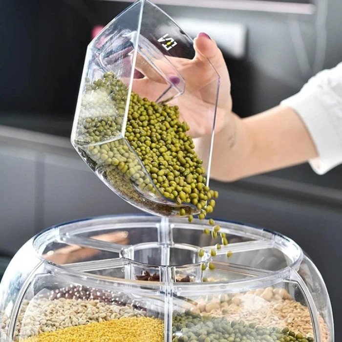 Поворотний диспенсер для круп органайзер-дозатор сипучих продуктів, Прозорі контейнери для спецій