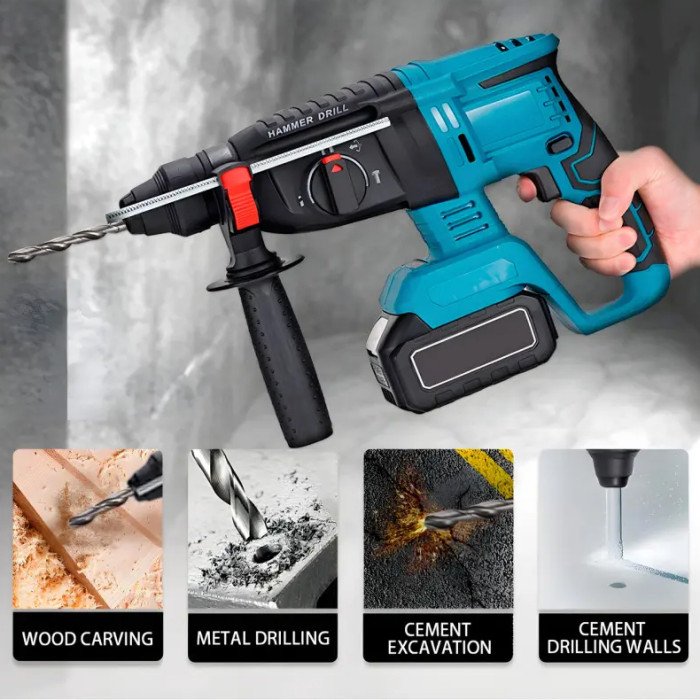 Перфоратор акумуляторний безщітковий KRAFFTEC 48V 2 акб 4.0AH дриль на акамуляторі для дому в кейсі