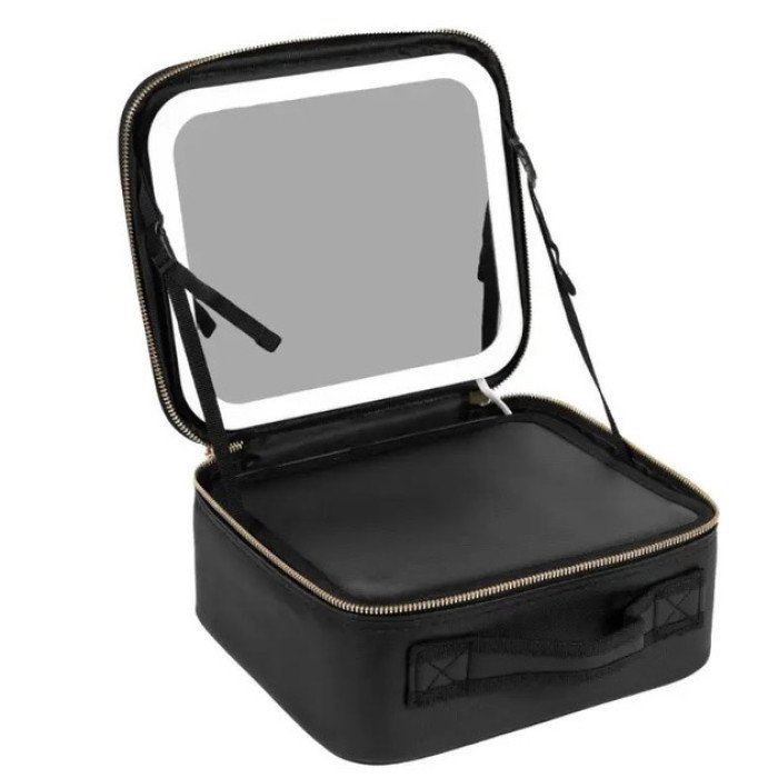 Портативна косметичка органайзер дорожній бьюті кейс з ручкою для перенесення дзеркалом та світлодіодним LED-підсвічуванням