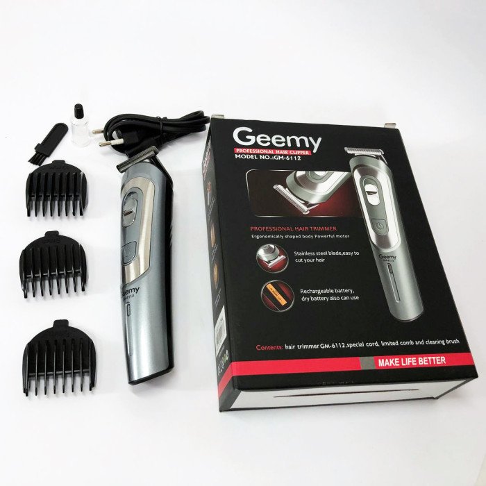 Бездротова машинка для стрижки волосся GEMEI GM-6112 акумуляторна, окантувальна машинка. Колір: сірий