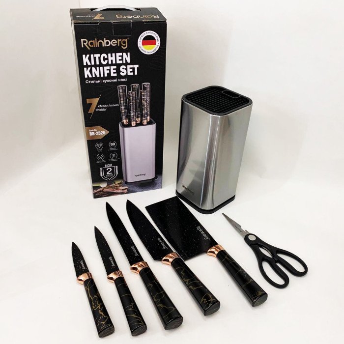Набір ножів з нержавіючої сталі з підставою Rainberg RB-2325 Black