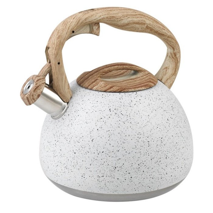 Чайник Unique зі свистком UN-5306 2,7л мармур, чайник для газової плитки, чайник на плиту. Колір: білий