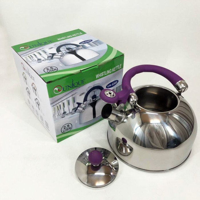 Чайник Unique із свистком UN-5302 2.5 л, гарний чайник для газової плити. Колір: фіолетовий