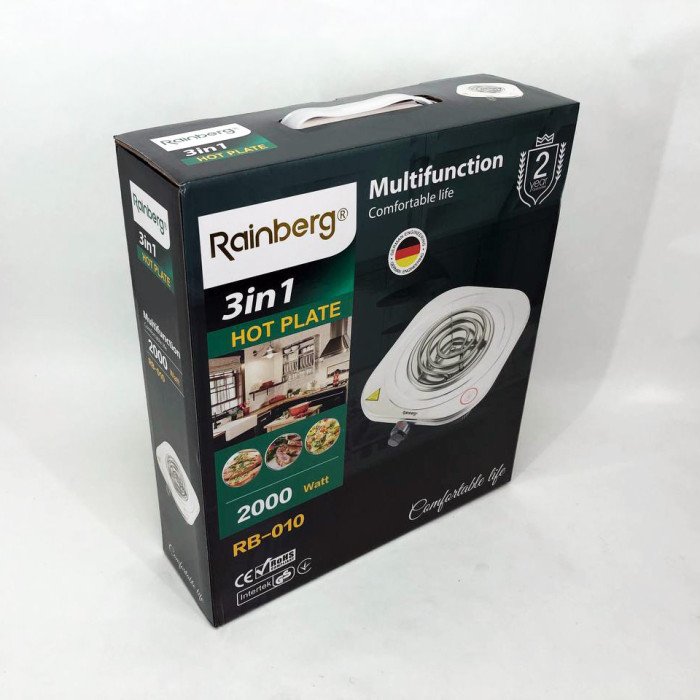 Електроплита Rainberg RB-010 спіральна, плита електрична настільна Рейнберг 1 конфорка (2000 Вт)