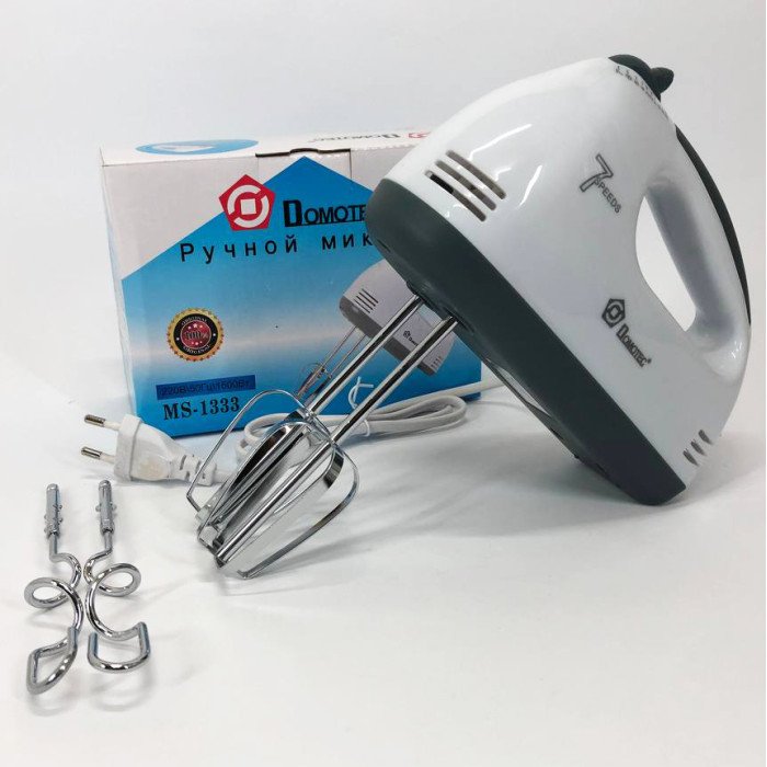 Міксер Domotec MS-1333 ручний з насадками для збивання та для тесту, Двовіночковий міксер