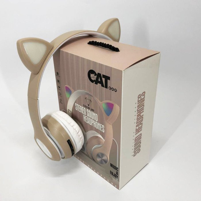 Навушники накладні бездротові ST37M зі котячими вушками, що світяться. Колір: золотий