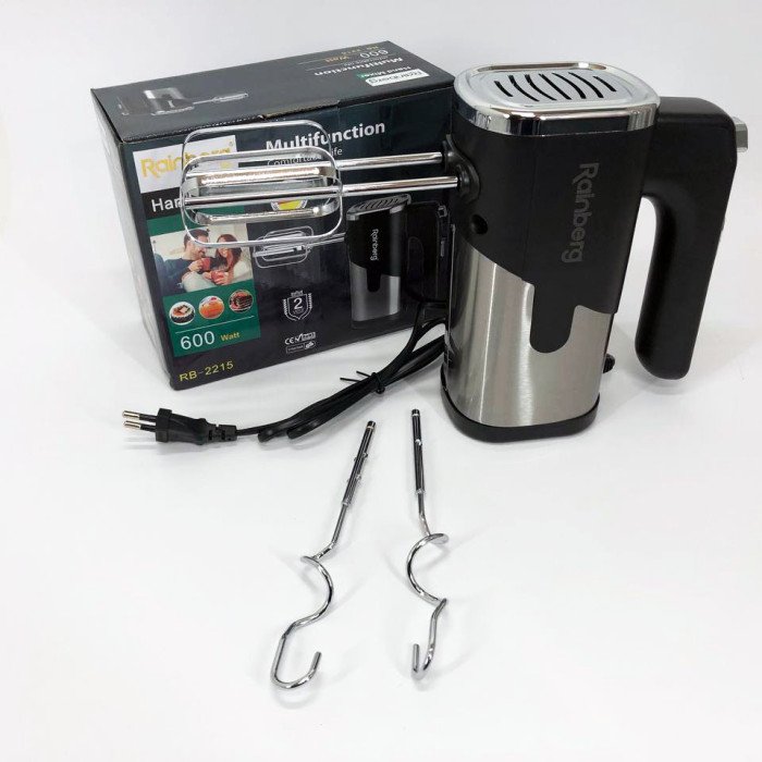 Міксер Rainberg RB-2215 ручний на 5 режимів 600 Вт + 2 види насадок, найкращий ручний міксер для кухні
