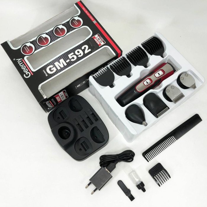 Машинка для стрижки 10в1 GEMEI GM-592, машина для окантування, підстригальна машинка. Колір: червоний
