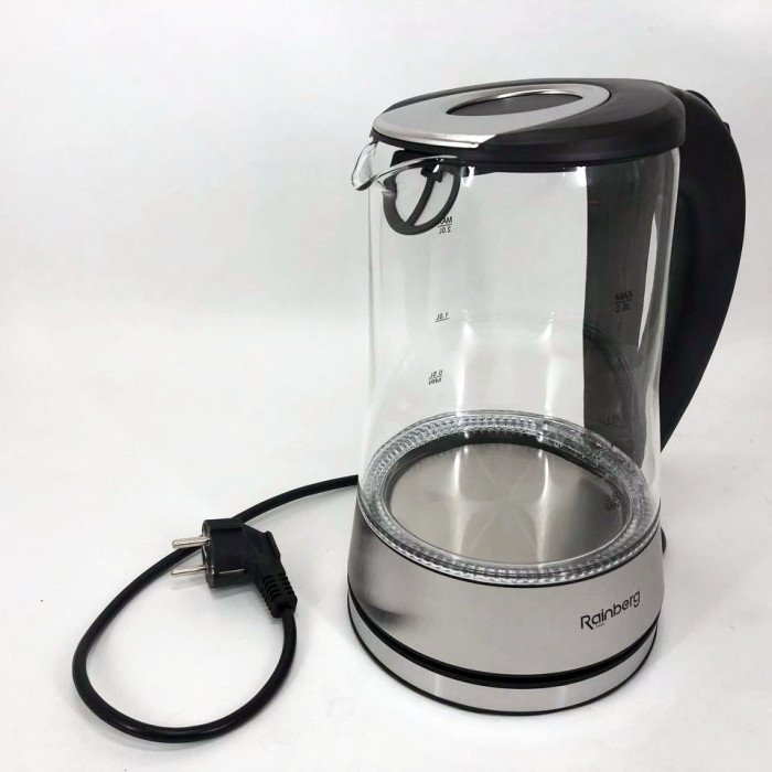 Чайник електричний скляний електрочайник з LED підсвічуванням Rainberg RB-704 2 л 2200 Вт