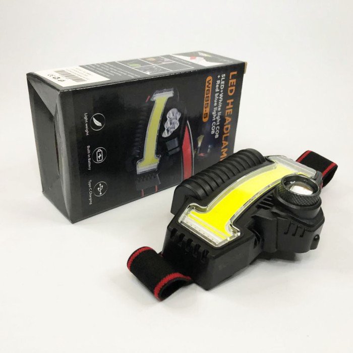 Налобний ліхтарик Bailong BL-W685-LTS+COB+RGB, 5 режимів, водостійкий, ударостійкий, USB кабель Type-c