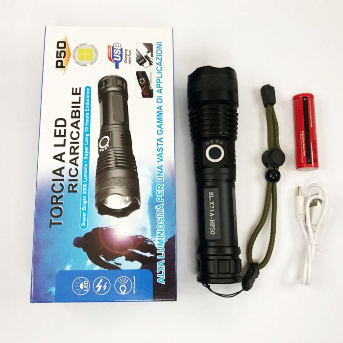 Ліхтар ручний Police X71A-HP50, ЗУ micro USB, 1x18650/3xAAA, zoom, індикація заряду, якісний ліхтарик