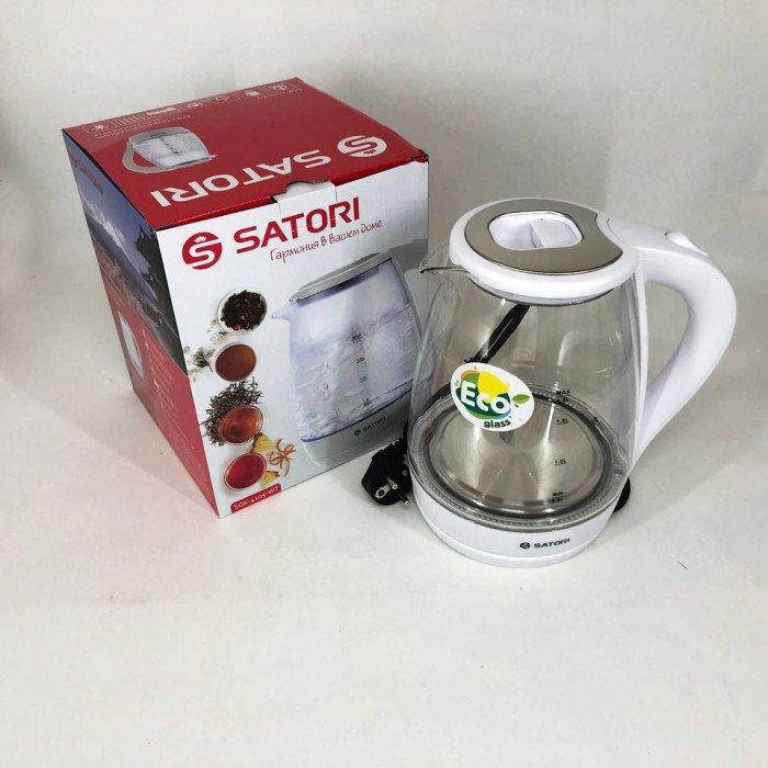 Електрочайник Satori SGK-4105-WT 1.8 л 1500 Вт, стильний електричний чайник, чайники з підсвічуванням