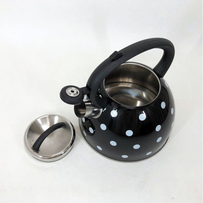 Чайник із свистком для газової плити Unique UN-5301 2,5л горошок, гарний чайник. Колір: чорний