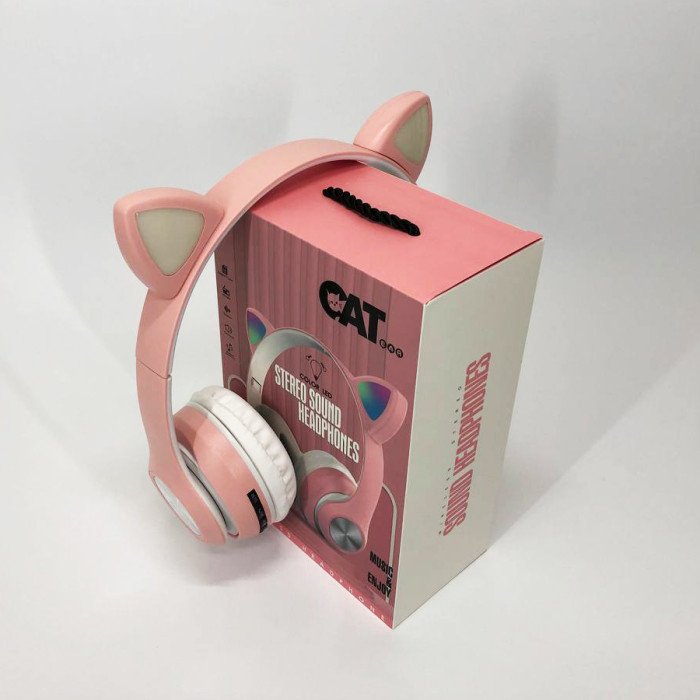 Навушники накладні бездротові ST37M зі котячими вушками, що світяться. Колір: рожевий