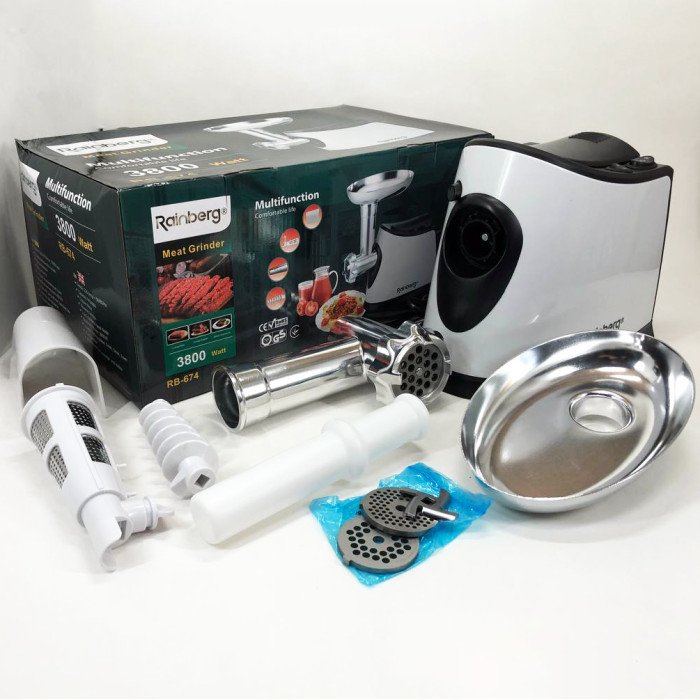 Електром'ясорубка з соковижималкою Rainberg RB-674 3000W, електром'ясорубка для шатківниці, потужна м'ясорубка